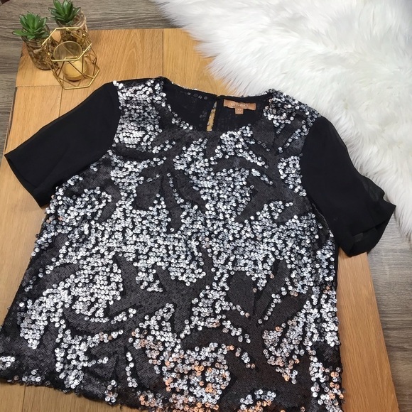 Ellen Tracy Black Sequin Chiffon Blouse #835